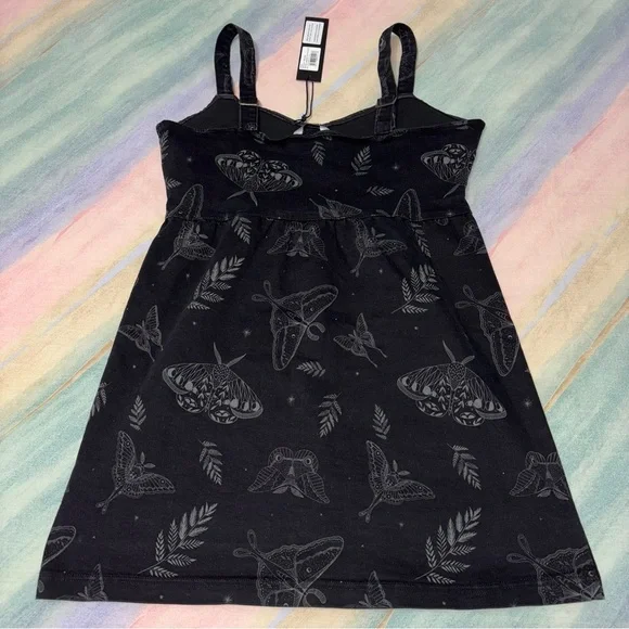 NWT Disturbia Callopistria Moth Print Denim Mini Apron Dress size 10 - Picture 10 of 12